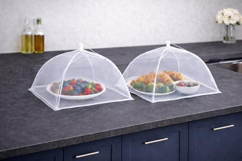 RHP Fliegenhaube XL 2er Set Abdeckhaube für Essen, Faltbare Kuchenabdeckung Fliegenschirm Lebensmittel Abdeckung, Perfekter Fliegen-Schutz für Essen, Obst, Picknick, BBQ, 35x35x30 cm, Weiß