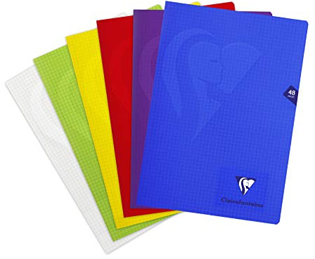 Clairefontaine 303102C CONFEZIONE DA 10 quaderni a punto metallico Mimesys - A4 21x29,7 cm - 48 Pagine a quadretti piccoli - Carta Bianca 90 g - Copertina in polipropilene Trasparente - colori casuali