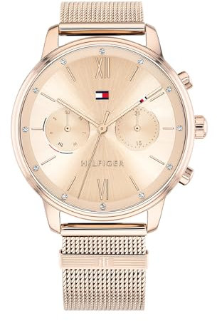 Tommy Hilfiger Multi Zifferblatt Quarz Uhr für Damen mit Rotgoldfarbenes Edelstahl-Mesh-Gliederarmband - 1782303