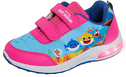 Sneakers sportive luminose Pinkfong Baby Shark per ragazze, scarpe da skate a chiusura facile per bambini con luci LED lampeggianti, calzature da corsa rosa, Rosa, 32 EU