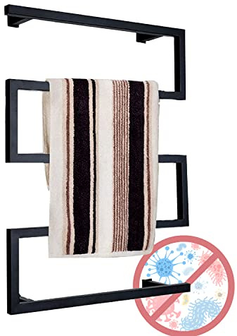 GJXJY Asciugamani elettrico & radiatore per bagno, scaldasalviette elettrico con termostato, nero opaco, montaggio a parete, asta appendiabiti per bagno, 600 x 800 mm