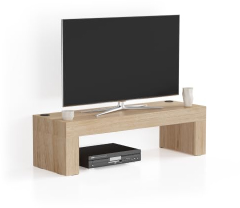 Mobili Fiver, Meuble TV Evolution 120x40, Chêne Clair avec Chargeur sans Fil, 120 cmx40 cmx35 cm, Meuble TV Design pour TV jusqu'à 50'' TV, Made in Italy