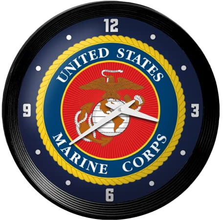 The Fan-Brand Military US Marine Corps: Seal - Ribbed Frame Wall Clock - Sports Team Bar Sign Décor - Home Man Cave, Party Decoration - Made On Demand