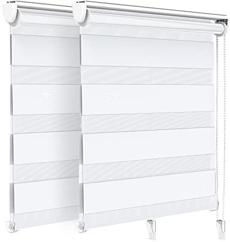 VOUNOT 2er Set Doppelrollo klemmfix ohne Bohren, Duo Rollo Klemmrollo für Fenster und Tür, lichtdurchlässig & verdunkelnd Fensterrollo, 90x150cm, Weiß