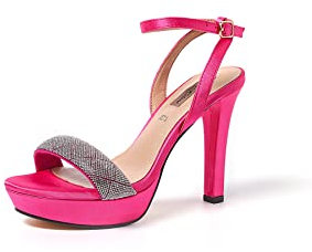 QUEEN HELENA Sandali Eleganti con Tacco e Plateau Fascia con Strass Donna S2812 (Fucsia, Numeric_38)