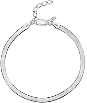 Amberta Frauen 925 Sterling Silber Flaches Schlangenarmband: 3 mm Silbernes Herringbone Armband 20 cm
