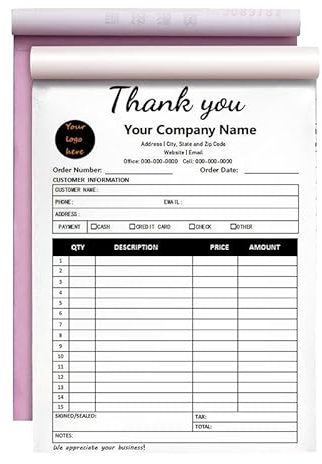 Custom Carbonless Sales Rechnungsformular Bücher für kleine Unternehmen, personalisiertes NCR 2-teiliges Quittungsbuch mit Carbon-Kopien, Cover hinzufügen Firmenname, Adresse und Nummer gedruckt