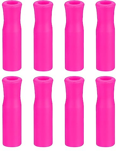 sourcing map Lot de 8 embouts de paille en silicone, couvercles de paille en métal, souples et réutilisables pour pailles en acier inoxydable de 8 mm, rose