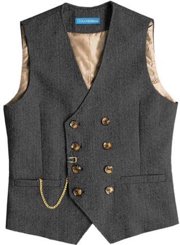Solovedress Gilet da uomo in lana vintage, gilet da completo a vestibilità regolare per matrimoni e testimoni dello sposo, grigio., 3XL
