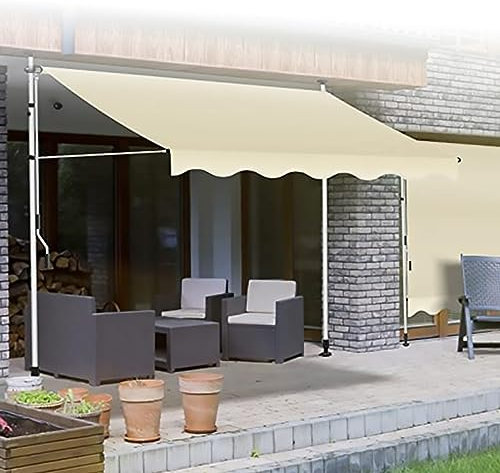 HIAPES Markise Balkon, Klemmmarkise, Retractable Manual Awning, Markise 3/4m Breit ohne Bohren Wasserdicht, für Terrasse (Weiß Stehen) 3.5m WeißerStänder-2