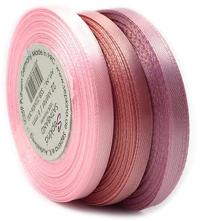 Set 3 Farben im rosa-Design Satinband Schleifenband Dekoband Band Bastelband Zierband Satin Rosa Altrosa Puderrosa (6 mm/Breite)