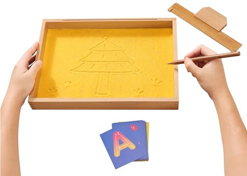 Navaris Plateau à Sable pour Enfant - Bac Sable Enfant Table Montessori avec Plateau Stylo grattoir et Cartes en Papier - Outil d'apprentissage ludique et créatif