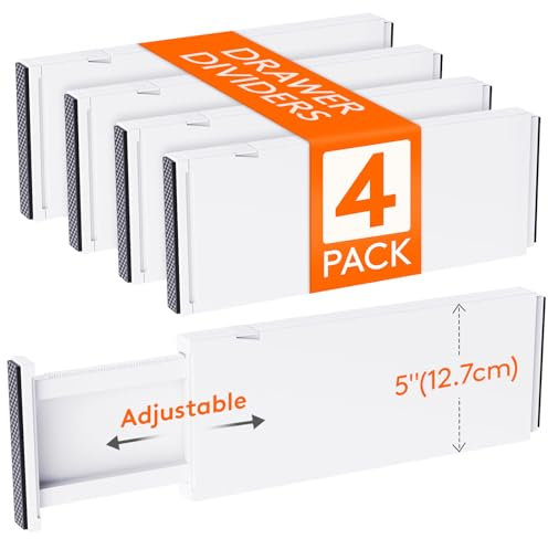 Lifewit 4 Set Schubladentrenner, Verstellbar Schubladen Trenner für Innenlänge 34–50cm & Höhe＞13cm Organizer Ordnungssystem für Küche/Kleiderschränke/Schreibtisch, Weiß