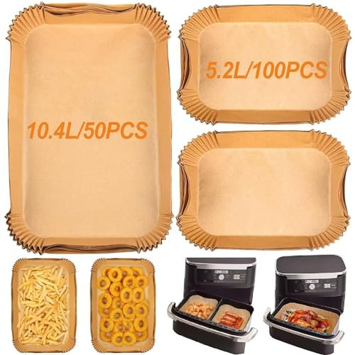 150PCS Air Fryer Liners for Ninja Foodi Flex Drawer AF500UK 10.4L AF500UKCP Duronic AF34 Instant XXL 8.5L, Disposable Air Fryer Parchment Paper Liners Air Fryer Accessories for Two Size Dual Air Fryer