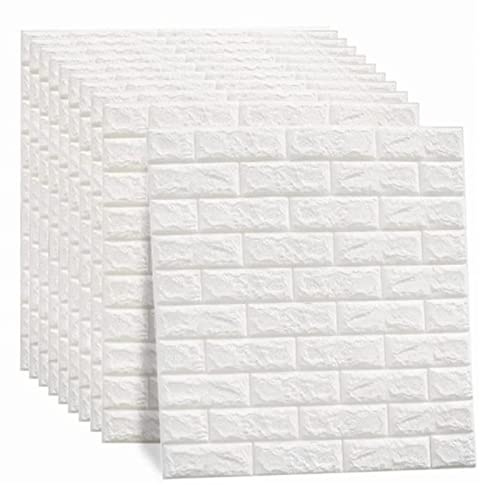 10 Pièces Panneaux Muraux 3D, Papier Peint à Décoller Coller Brique De Mousse Blanche Papier Peint Autocollant Décoration Murale Pour Chambre à Coucher Salle De Bain Salon Cuisine 13,8 X 15,2 Po