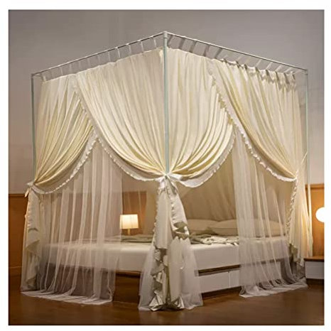 Modernes, einfaches Betthimmel-Moskitonetz, dekorativer Bettvorhang für das Schlafzimmer, ganzjährig verwendbar, mit Metallhalterung (Farbe: Grün, Größe: 180 x 200 cm) (Khaki 150 x 200 cm) (Beige 150