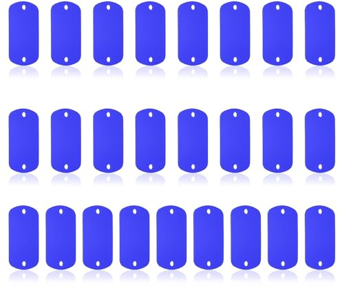 PATIKIL 25 Piezas de Placas de Aluminio en Blanco para Estampado de Metales, Placas Rectangulares de 5x3 cm para Grabado de Metales con 2 Agujeros de Artesanía de Estampado laser, Azul
