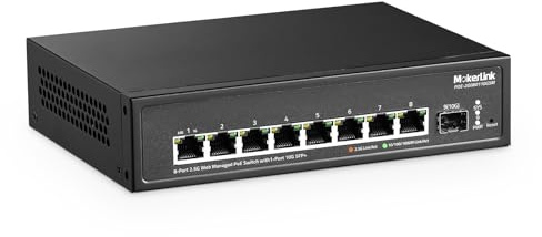 Mokerlink 8 Ports 2.5G Poe Tube Switch avec 10g SFP + Slot ieee8023af / at - Poe 135w Mini Type métal sans Ventilateur Commutateur réseau Facile à gérer