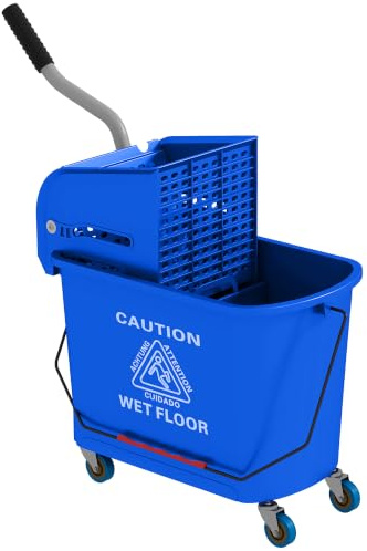 HOMCOM Chariot de Nettoyage 20 L avec Essoreur 60L x 27l x 70,5H cm Bleu | Lavage Seau de Ménage, Séparateur Eau Sale Propre