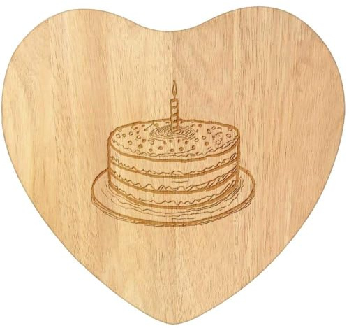 Azeeda 'Birthday Cake ' Heart Chopping Board (WB00079494) | Wooden Cutting / Serving Board for Kitchens, Cheese and Gifts