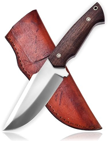 Couteau de chasse MAQ1321 - En bois de noyer - Fabriqué à la main - Acier inoxydable D2