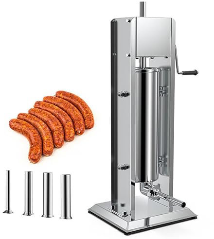 Vertical Sausage Maker, Stainless Steel Sausage Stuffer with 15/21/30/37 Mm Stuffing Tubes and Double Air Release Valve, 5L Large Capacity and 2 Speed Options, for Restaurant, Commercial Use