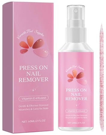 Press on Remover, 60ml Premere Su Nail Remover, Unghie Finte, Nail Glue, Colla per Press on Nails, Spray Liquide a Dissoluzione Rapida