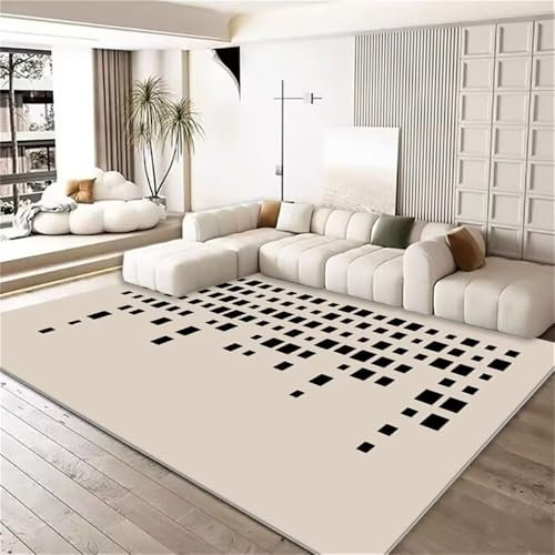 RUGMRZ Jugendzimmer Möbel Terrassen Teppich Schwarzer quadratischer Schlafzimmerteppich Sofakissen langlebig Anti-Milben Teppich Mädchen Gewebter Teppich 70X140cm