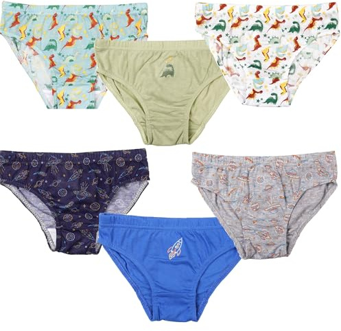 Fashion by Purdashian Boys Pants | Multipack Cotton Mix Underwear | Young Boys Potty Training Toddler Briefs (UK, Age, 7 Years, 8 Years, Regular, Pack Of 6 - Dinosaurs & Space)