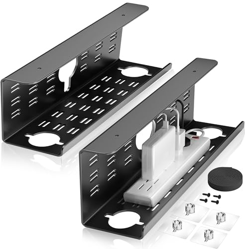 Cinati Kabelmanagement unter dem Schreibtisch 2er Set, 40 cm, Kabelmanagement unter dem Schreibtisch, ohne Bohren, schwarzer Kabel-Organizer für Schreibtisch, Klebeband- und Schraubenmontage