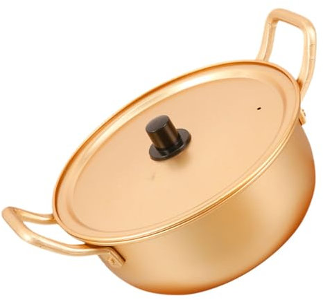 Cabilock Olla Coreana De Aluminio Para Fideos Ramen Olla Instantánea De Metal Con Tapa Y Asas Dobles.