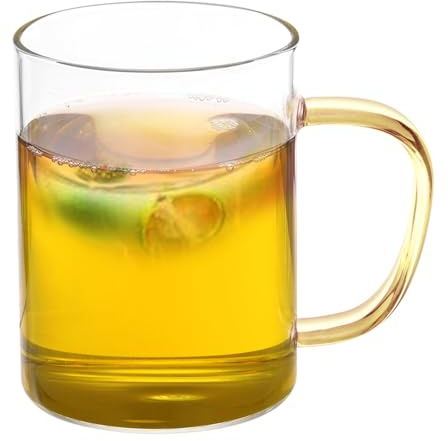 PATIKIL Vaso Medidor de Vidrio de 500ml, Taza de Medición de Vidrio Borosilicato 3.3 con Mango Amarillo para Cocina, Transparente