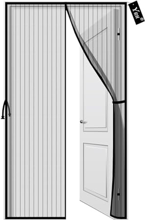 YRH Fliegengitter Balkontür Magnet 90x200 cm, Schwarz | Insektenschutz Balkontür, Fliegengitter Tür Magnetisch mit Seitlichen Schnallen, Strapazierfähiges Netz