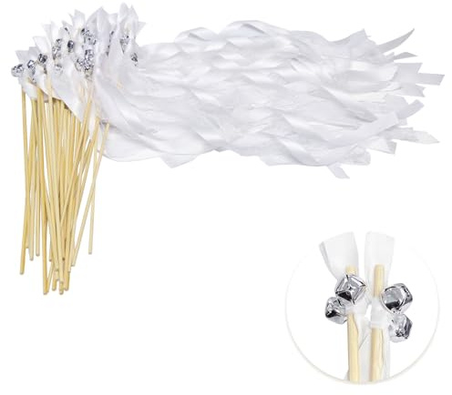 Herbst Wedding Wands mit Große Glocke und Hochzeitsbändern 30 Stück | Weiss Spalier Hochzeit Standesamt überraschung für Hochzeiten,Geburtstage,Weihnachten,Partys Feiertagsfeiern Verwendet (Weiß)