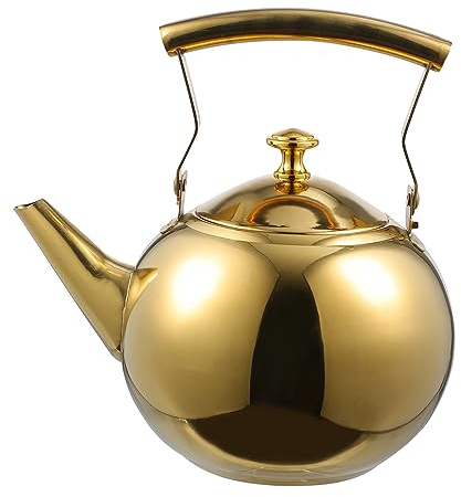 Cabilock 1l Stainless Steel Catering Kettle with Filter for Gas Stove Use, Stylish Golden Teapot with Unique Handle and Easy to Clean Design, for Home and Dining