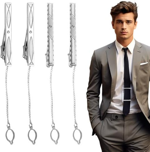 4 alfileres de corbata de clip para camisa de hombre, alfiler de corbata con cadena para hombre, clip del cuello de la camisa, broche de cuello para camisa de hombre, para regalo de boda, negocios de