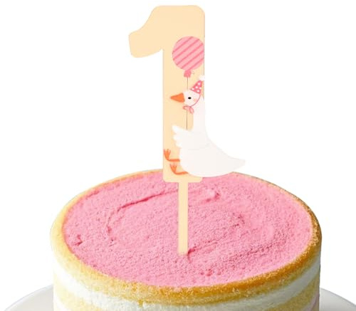 Lyreh One Silly Goose Cake Topper, Pink 1st Birthday Toppers Number 1 Silly Goose Decorations Cute One Balloons Decor for First Birthday Baby Boy Girls Cake Idea