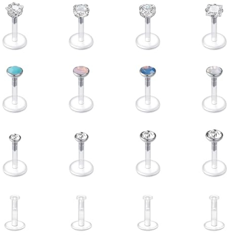 Briana Williams Lippenpiercing Bioflex Labert Stecker Set Transparent 16G Retainers 6/8/10mm Stab Tragus Helix Piercing CZ Opal