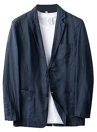 Blazer Uomo Estivo Abito da Uomo Casual Sportiva Business Blazer Regular Fit Tinta Unita 2 Bottoni in Cotone Lavato Blazer Leggero da Uomo Trench Coat Business Jacket Giacca