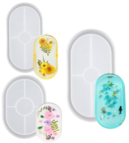 3 Pezzi Stampi per Vassoi di Resina, Forma Ovale Stampi in Silicone per Gesso con Scanalature Stampi Silicone per Resina Epossidica per Il Vassoio del Tè di Diy, Mestieri del Vassoio Della Frutta