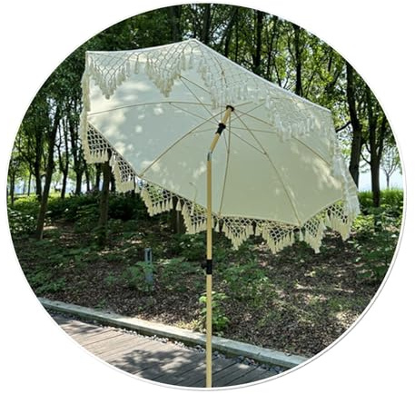 Parasol De Plage 200cm Avec Franges, Protection Solaire UPF 50+, Avec Sac De Transport Et Bouton-poussoir Inclinable, Parapluie D'extérieur Imperméable À Pompons