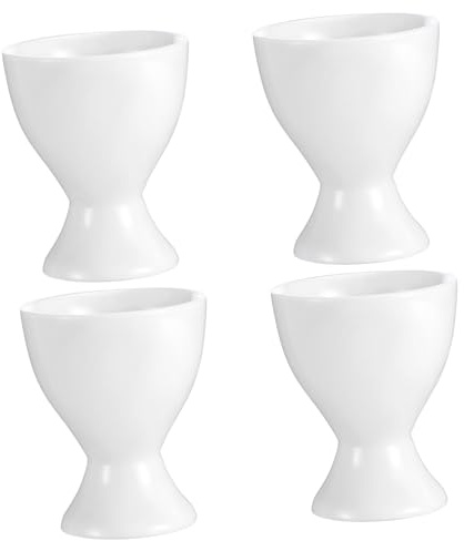 Cabilock Juego De 4 Hueveras De Cerámica Blanca Para Huevos Duros y Pasados Por Agua, Soporte Individual Para Huevos, Tamaño Pequeño, Apto Para Cocina y Buffet, Fácil Limpieza, Diseño Contemporáneo