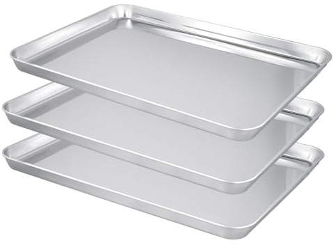 JIAYUET Baking Tray Set of 3, 40x30cm Large Stainless Steel Sheet Pan Non Stick Oven Baking Tray for Cooking, Roasting, Mirror Finish with Dishwasher
