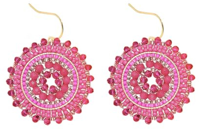 XFSRG Pendientes Boho de Cuentas Tejidos a Mano en Estilo Étnico Diseño Redondo 5 cm de Largo Ultraligeros Combinables con Jeans y Vestidos para Mujeres y Uso Diario