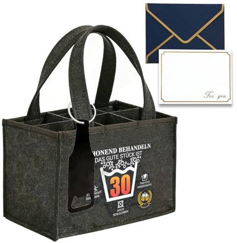 AiDeHuaKeJi Männerhandtasche Bier Geschenk zum 30 Geburtstag Mann – Lustiger Filz Bierträger für 6 Flaschen inkl. Öffner & Geburtstagskarte – Witzige Geschenke für Männer, Vater & Ehemann