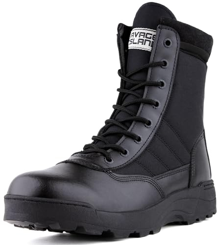 Savage Island Guardian Tactical Combat Boots – Side Zip & Lace Up Breathable Military Patrol Boots for Police, Outdoor, Cadets & Security - Black, UK 6