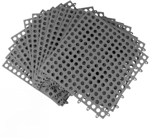Piastrelle ad incastro in plastica, 12 pezzi, per pavimenti fai da te, in plastica antiscivolo, per drenaggio, per cucina, bagno, piscina, grigie