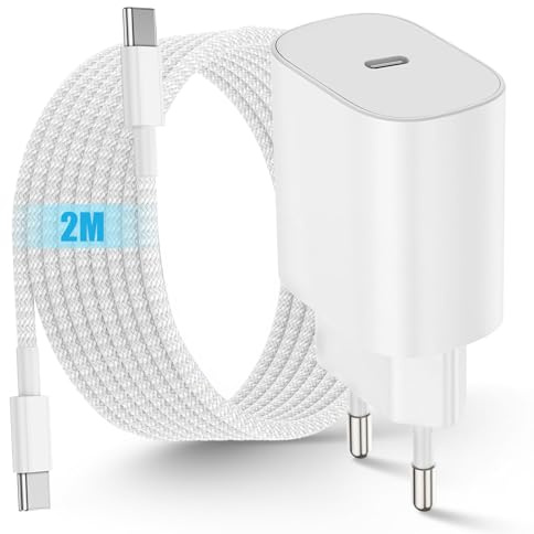Chargeur Rapide iPhone 17 16 15，25W USB C Original Chargeur Adaptateur | Rapide avec 2m Câble USBC to C pour iPhone 17/17 Pro Max/16/16 pro/15 Pro Max/ipad 12.9/11/Air 5 4/Mini/iPad 10/11 Gén
