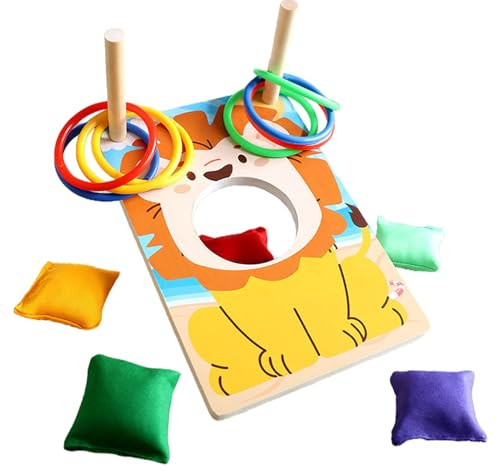 Hogvinnatil Wurfspiel | Spiel Mit Ringen Und Beuteln Für Kinder - Interaktives Holzspielzeug Mit Punktzahl Für Mehrere Spieler Geeignet Ab 3 Jahren Für Rasen Park Und Garten