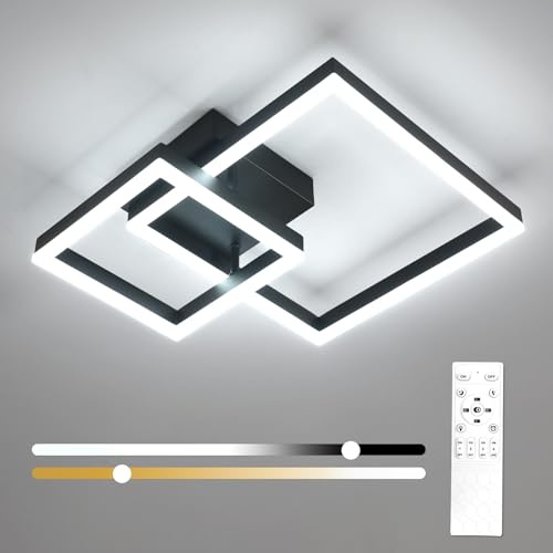 Osairous Lámpara de Techo Regulable, 36W 4050LM Plafon LED Techo Negro,52CM | Lamparas techo con Mando a Distancia 3000K-6500K, Lamparas de Techo Salon Modernas para Dormitorio Cocina Comedor Pasillo